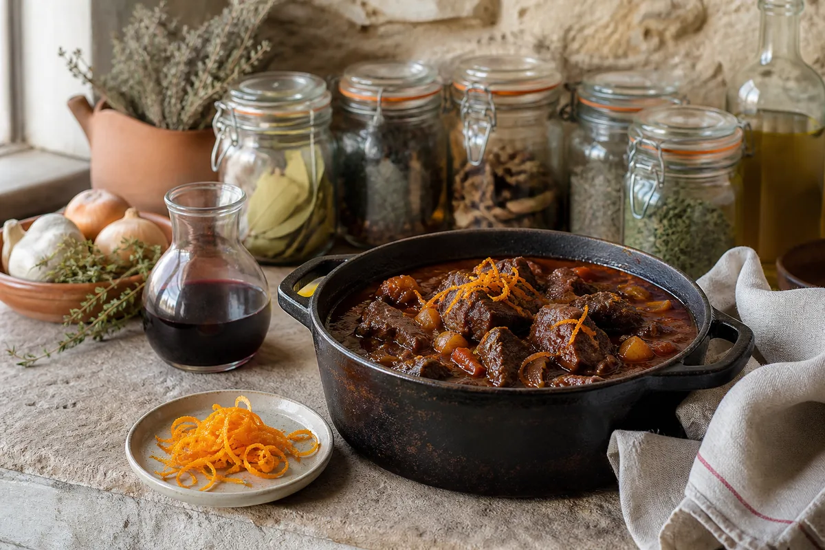 Daube niçoise : le vin, le zeste d'orange et la cuisson qui attendrit