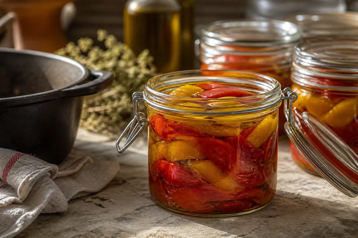 Poivrons à l'huile d'olive : rôtir, peler et couvrir sans amertume